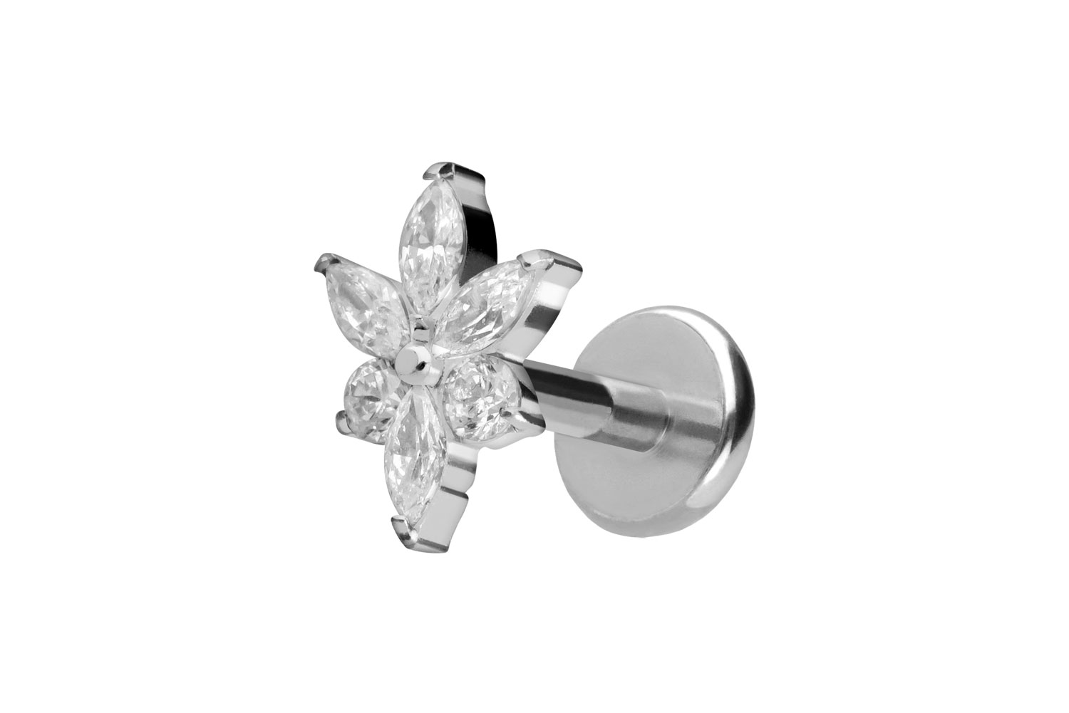 Titan Labret Piercing mit Push Fit KRISTALLBLUME